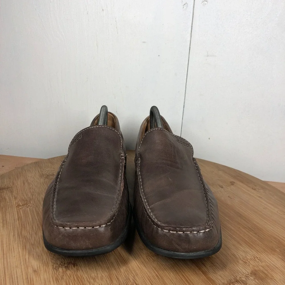 Ecco mens size 43 shoes brown leather Classic Slip on work driving loafers